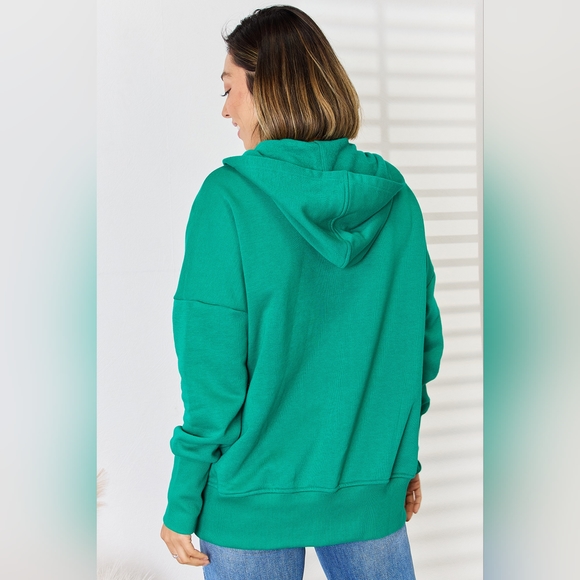 Zenana Half Snap Long Sleeve Hoodie - Picture 2 of 6